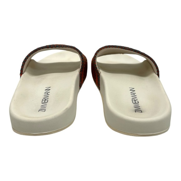 Zimmermann Beach Stripe Woven Raffia Pool Slides Red and Orange Sandals Women 39 - Picture 8 of 16